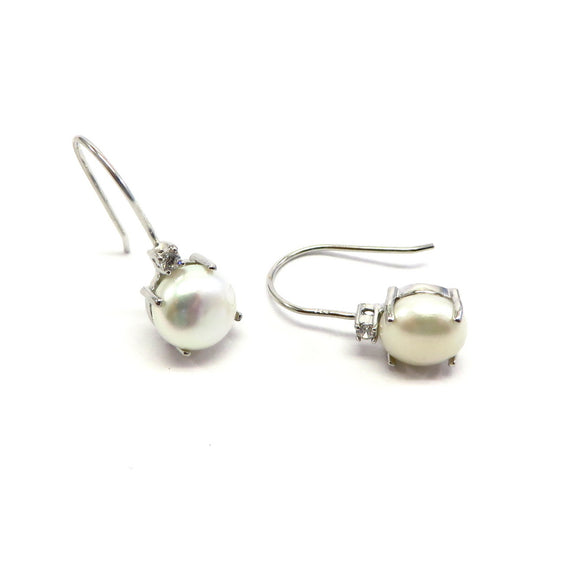 PS15.43 Freshwater Pearl Cubic Zirconia Hook Earrings Sterling Silver