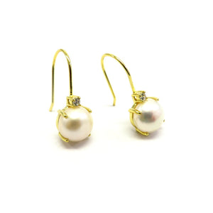PS15.44 Freshwater Pearl Cubic Zirconia Hook Earrings Gold Plated Sterling Silver