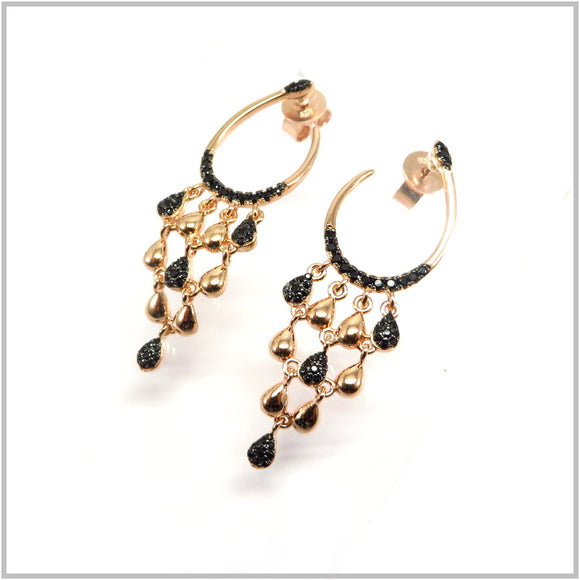 TU1.117 Gypsy Black Cubic Zirconia Rose Gold Plated Sterling Silver Drop Earrings