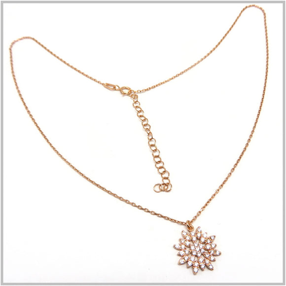 TU1.136 Snowflake Cubic Zirconia Rose Gold Plated Sterling Silver Necklace
