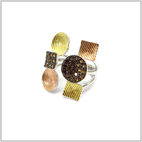 TU1.156 Geometric Cubic Zirconia Gold & Rose Gold Plated Sterling Silver Ring