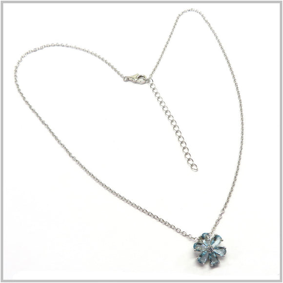 TU1.30 Blue Cubic Zirconia Flower Sterling Silver Necklace