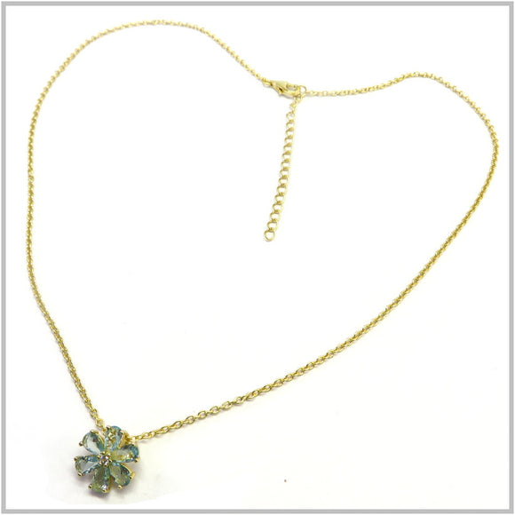 TU1.43 Blue Cubic Zirconia Flower Gold Plated Sterling Silver Necklace