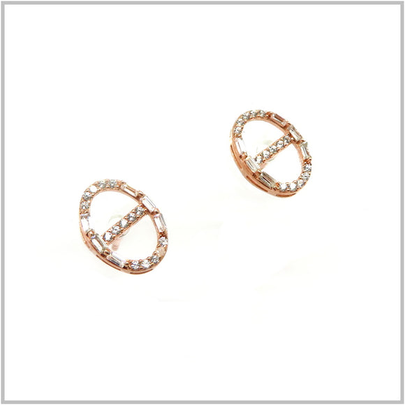 TU1.89 Oval Cubic Zirconia Rose Gold Plated Sterling Silver Stud Earrings