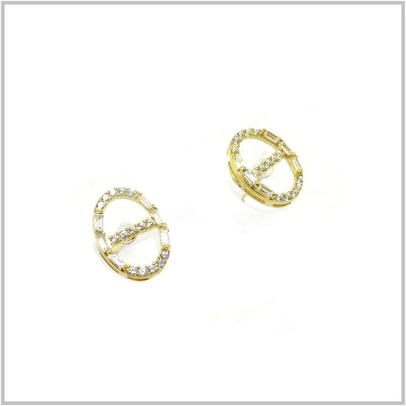 TU1.95 Oval Cubic Zirconia Gold Plated Sterling Silver Stud Earrings