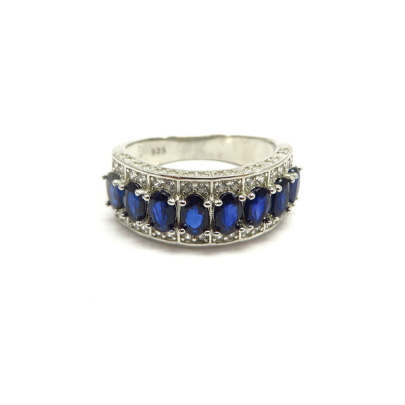 AN10.11 Blue Sapphire Cubic Zirconia Ring Sterling Silver