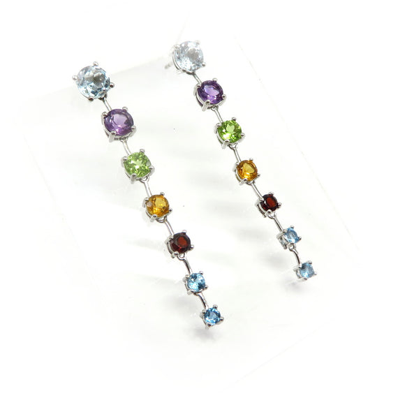 AN10.14 Semi-Precious Multi-Colored Drop Earrings Sterling Silver