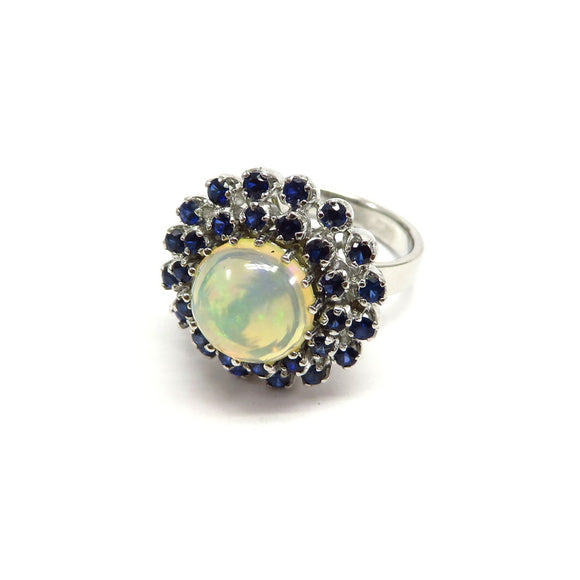 AN10.26 Opal and Blue Sapphire Ring Sterling Silver