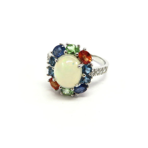AN10.28 Opal and Multi-Colored Ring Sterling Silver