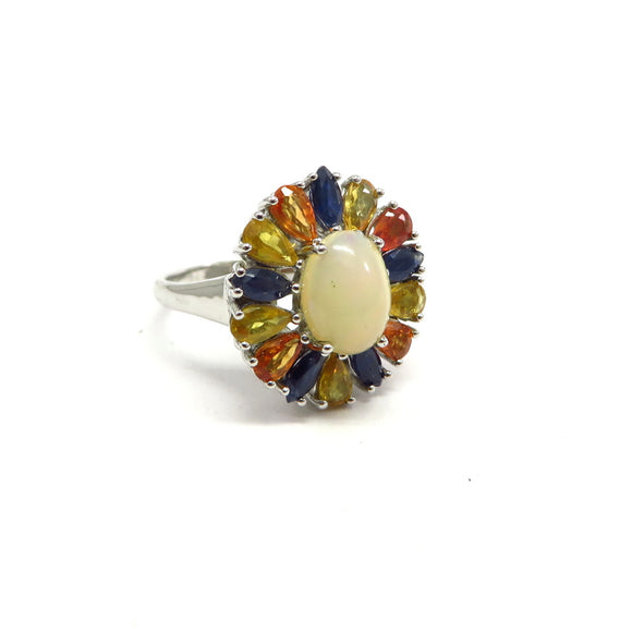 AN10.2 Opal Multi-Colored Sapphire Ring Sterling Silver