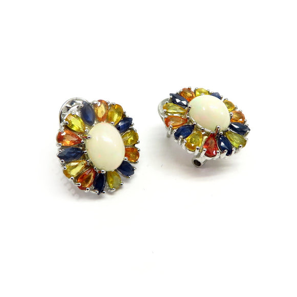 AN10.3 Opal Multi-Colored Sapphire Earrings Sterling Silver