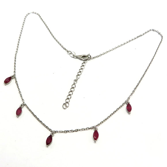 AN10.41 Ruby Leaf Necklace Sterling Silver