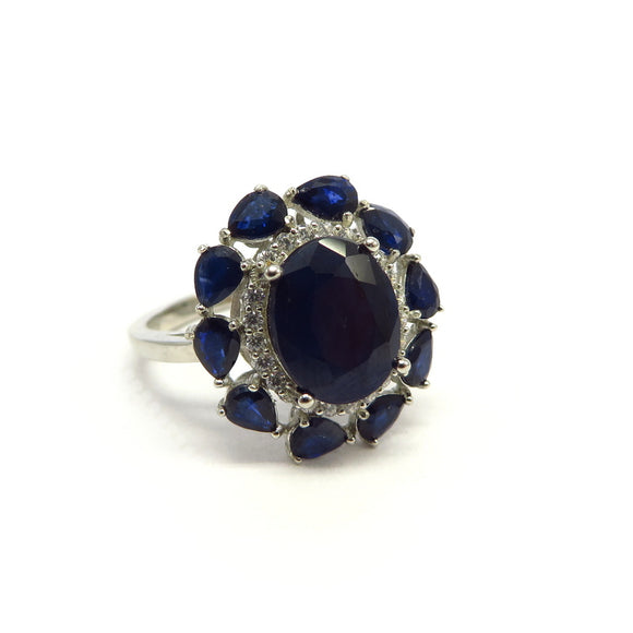 AN10.44 Oval Blue Sapphire Ring Sterling Silver