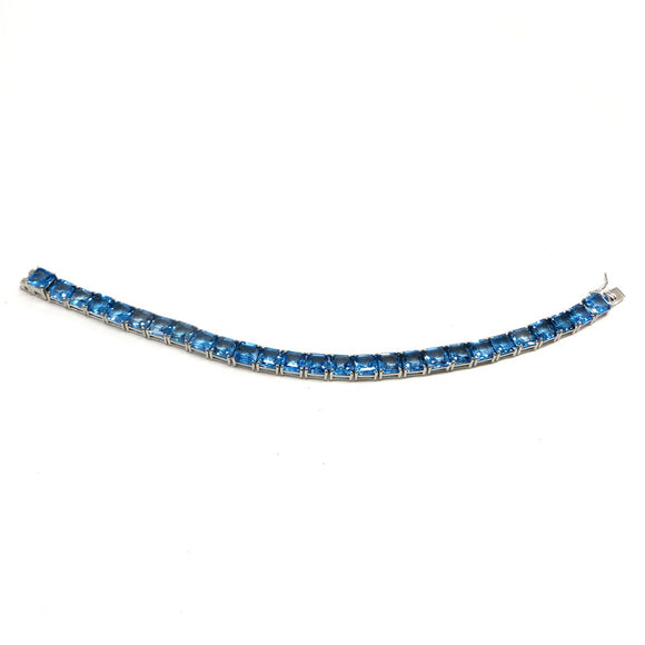 AN10.49 Square London Blue Topaz Tennis Bracelet Sterling Silver
