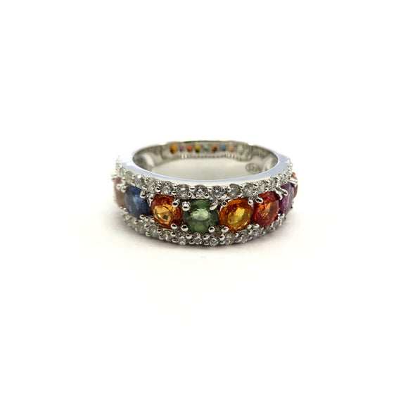 AN11.13 Multi-Colored Sapphire Cubic Zirconia Ring Sterling Silver