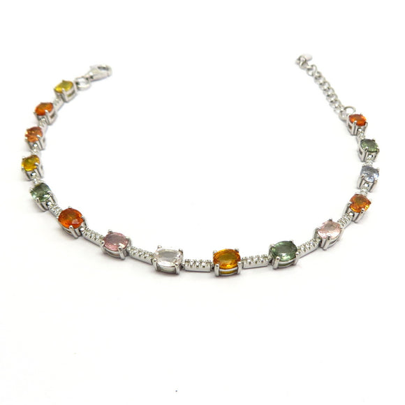 AN11.26 Multi-Colored Sapphire Cubic Zirconia Bracelet Sterling Silver