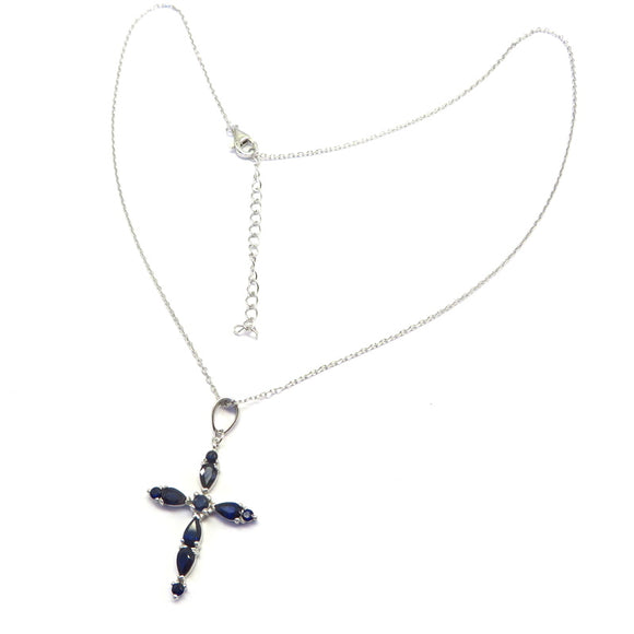 AN10.2 Sapphire Cross Necklace Sterling Silver