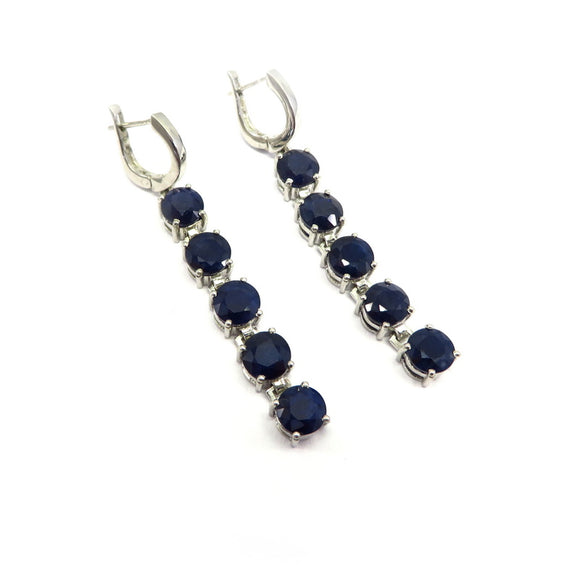 AN11.30 Blue Sapphire Drop Earrings Sterling Silver