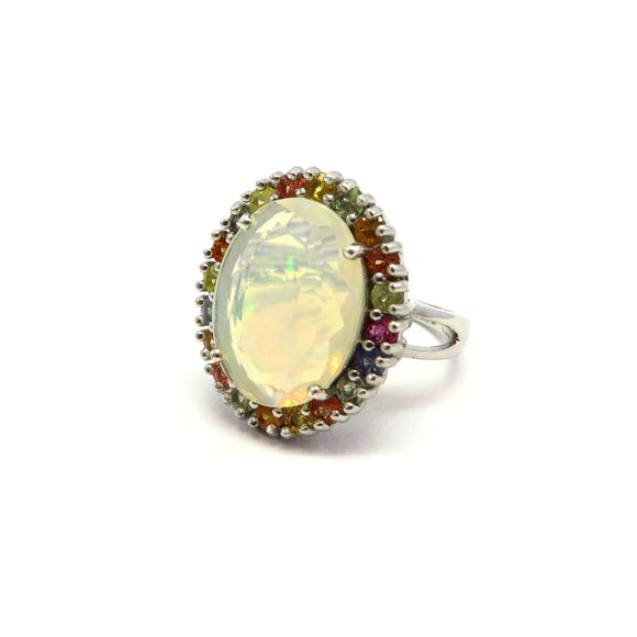 AN11.39 Opal Multi-Colored Sapphire Ring Sterling Silver