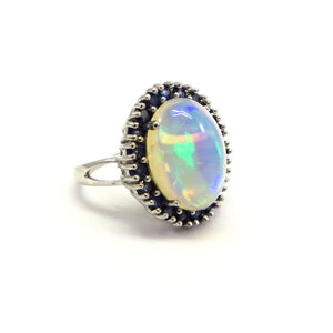 AN11.40 Opal Blue Sapphire Ring Sterling Silver