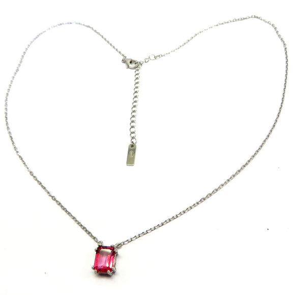 AN11.41 Rectangular Pink Tourmaline Necklace Sterling Silver