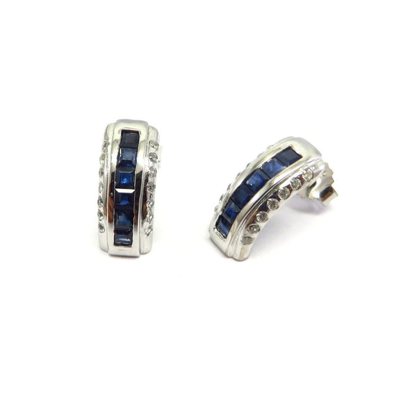 AN11.42 Blue Sapphire Cubic Zirconia Earrings Sterling Silver
