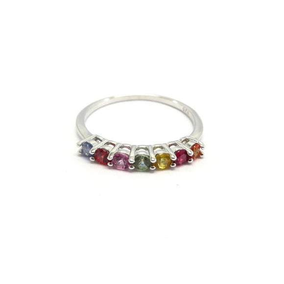 AN11.45 Multi-Colored Sapphire Band Ring Sterling Silver