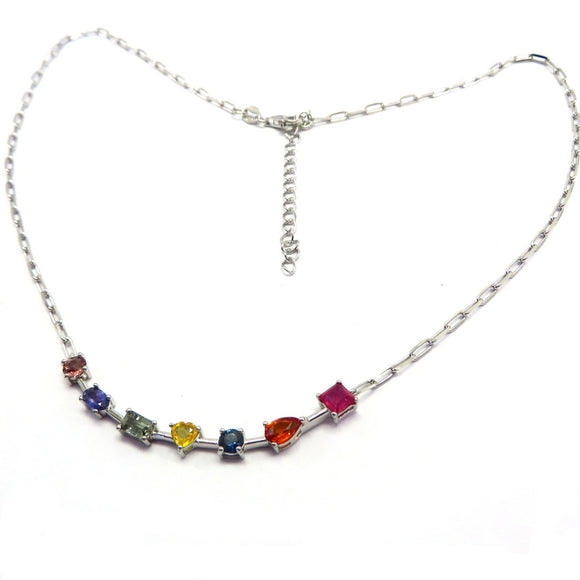 AN11.4 Multi-Colored Sapphire Necklace Sterling Silver