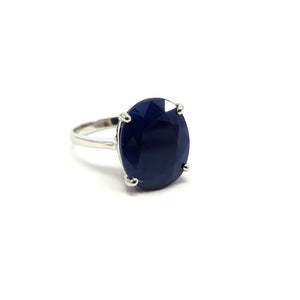 AN11.52 Oval Blue Sapphire Ring Sterling Silver