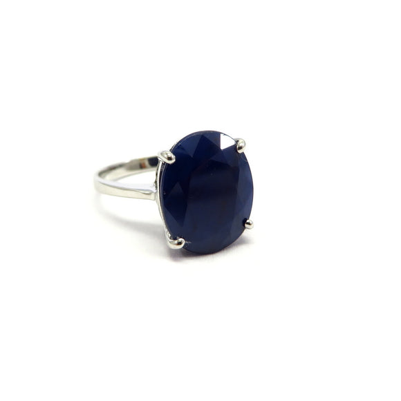 AN11.52 Oval Blue Sapphire Ring Sterling Silver