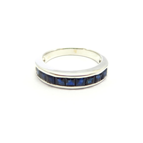 AN11.61 Blue Sapphire Band Ring Sterling Silver