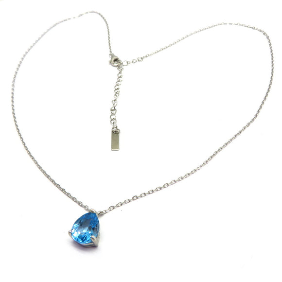 AN11.65 Teardrop Blue Topaz Necklace Sterling Silver
