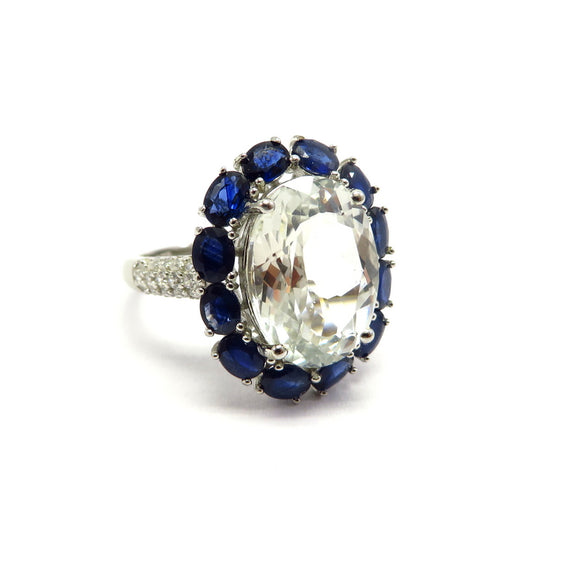 AN11.66 Oval Rock Crystal Sapphire Ring Sterling Silver