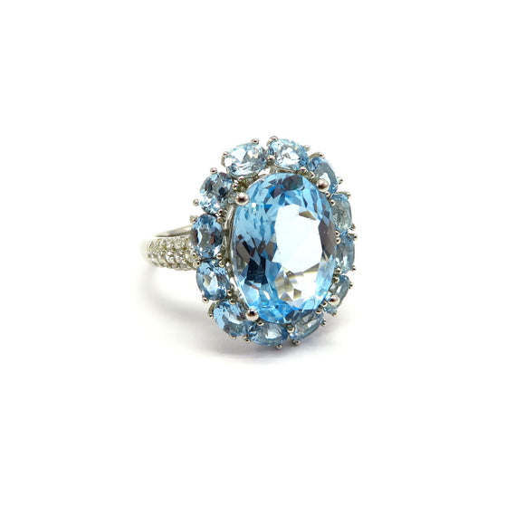 AN11.67 Oval Blue Topaz Cubic Zirconia Ring Sterling Silver