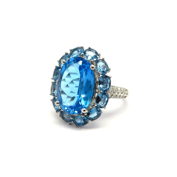 AN11.68 Oval Swiss Blue Topaz Cubic Zirconia Ring Sterling Silver