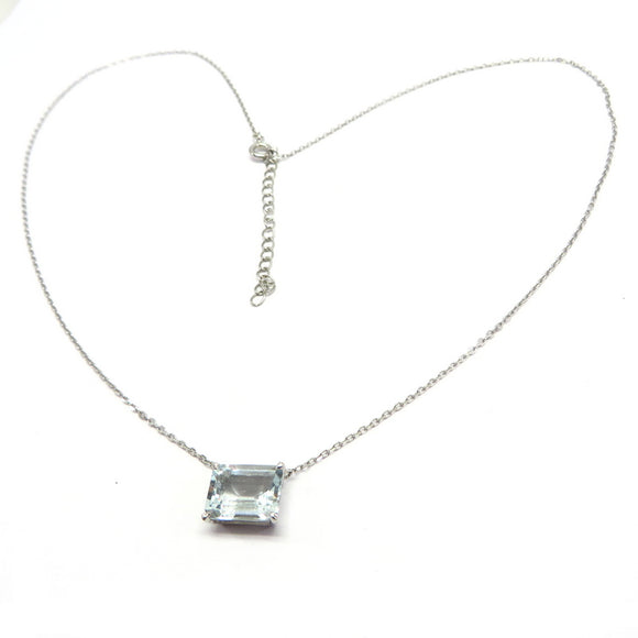 AN11.69 Rectangular Aquamarine Necklace Sterling Silver