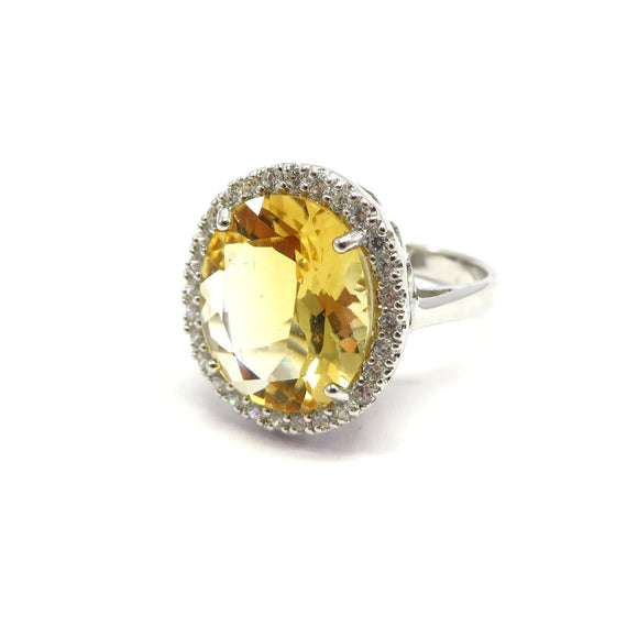 AN11.77 Oval Citrine Cubic Zirconia Ring Sterling Silver