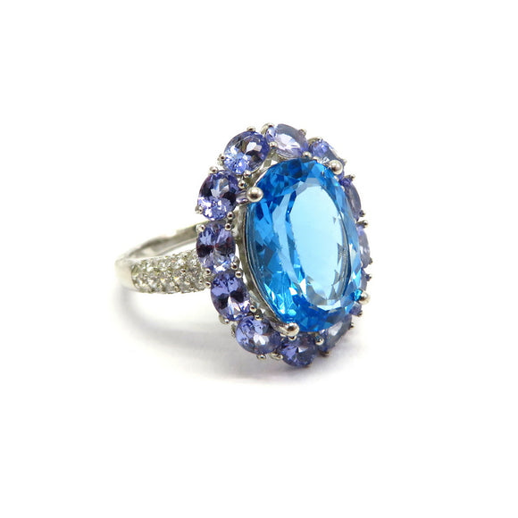 AN11.83 Oval Blue Topaz Tanzanite Cubic Zirconia Ring Sterling Silver