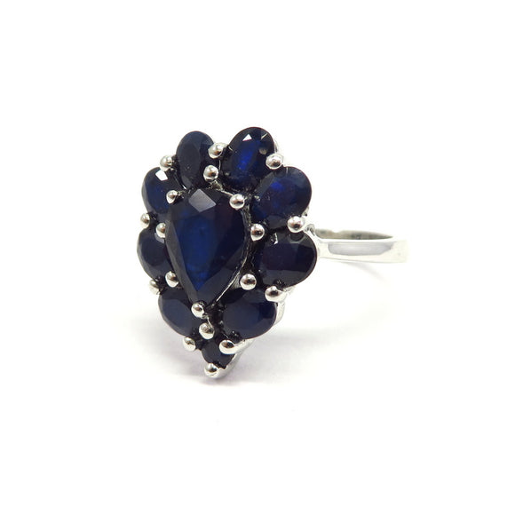 AN11.88 Teardrop Flower Blue Sapphire Ring Sterling Silver