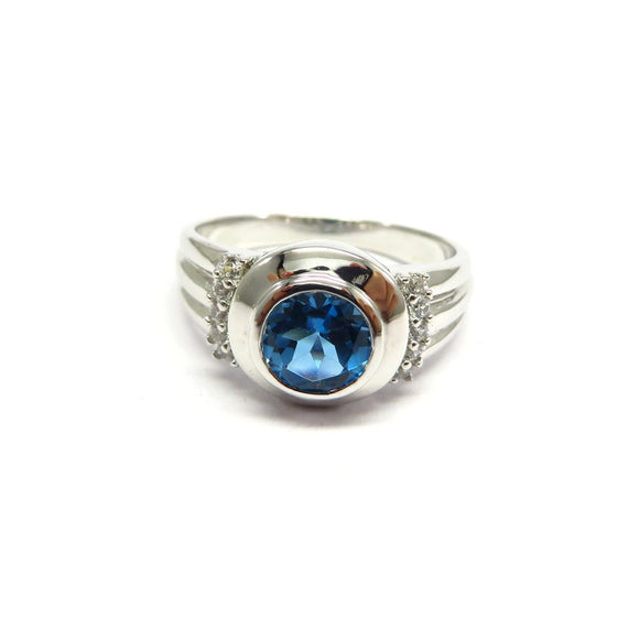 AN9.103 London Blue Topaz Cubic Zirconia Ring Sterling Silver