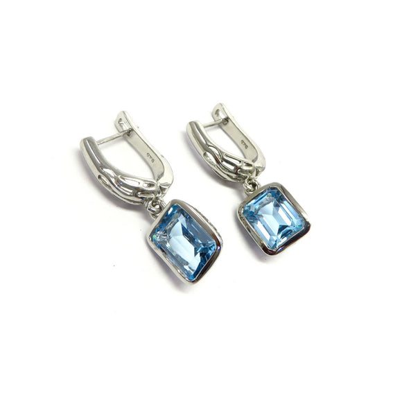 AN9.124 Square Blue Topaz Earrings Sterling Silver