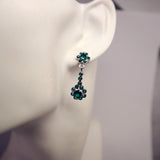 AN9.142 Created Emerald Flower Drop Earrings Sterling Silver