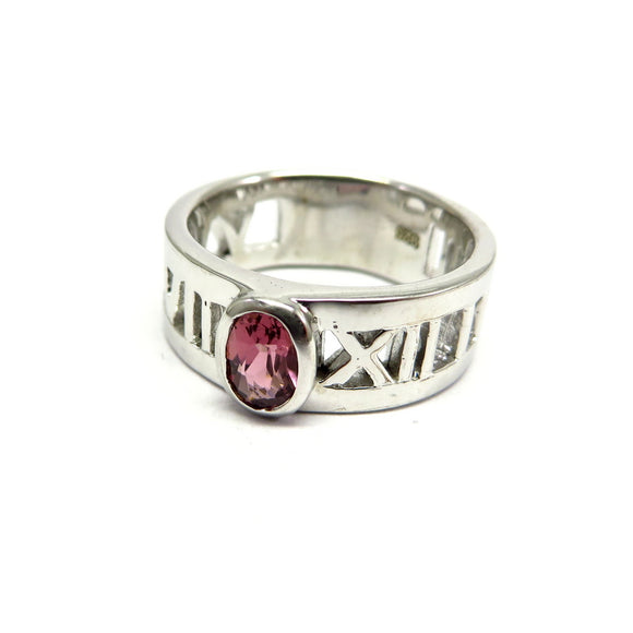 AN9.146 Filigree Oval Pink Tourmaline Ring Sterling Silver