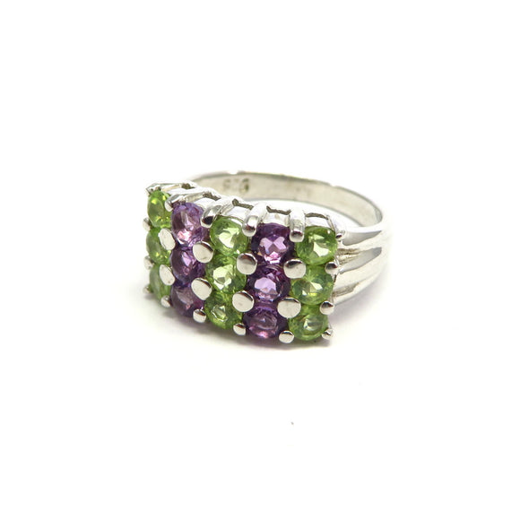 AN9.14 Peridot Amethyst Cluster Ring Sterling Silver