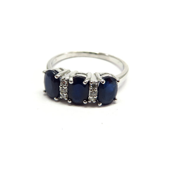 AN9.33 Blue Sapphire Cubic Zirconia Ring Sterling Silver
