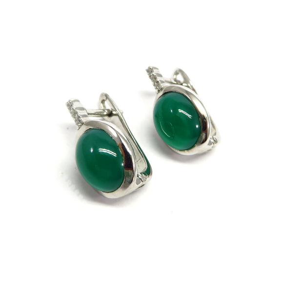AN9.45 Green Agate Cabs Earrings Sterling Silver