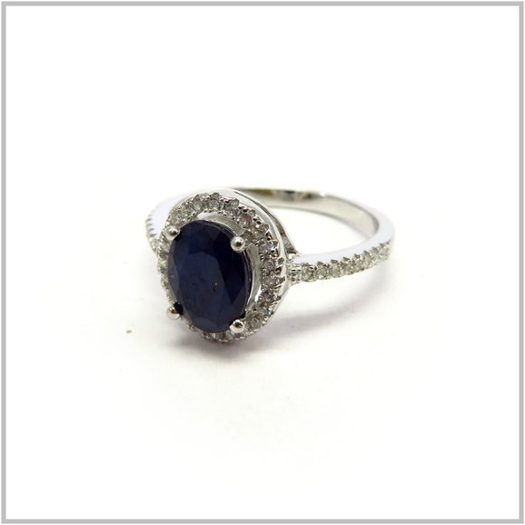 AN9.60 Blue Sapphire Cubic Zirconia Ring Sterling Silver