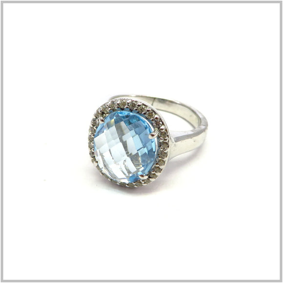 AN9.70 Big Rock Blue Topaz Cubic Zirconia Ring Sterling Silver