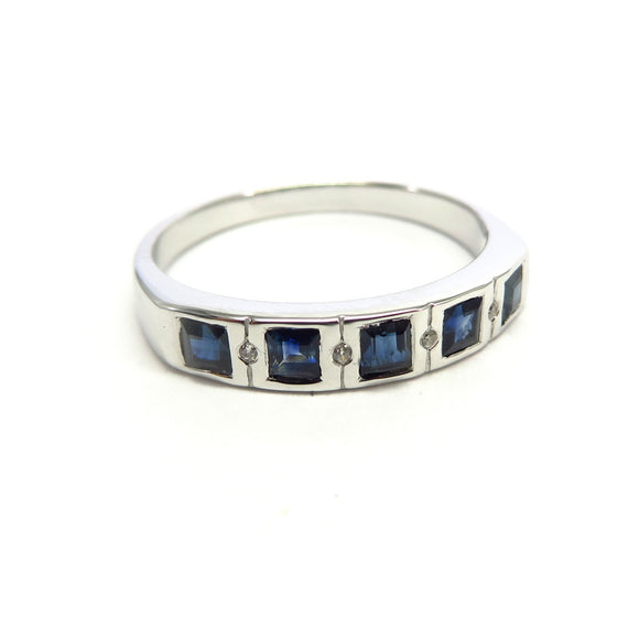 AN9.73 Blue Sapphire Band Ring Sterling Silver