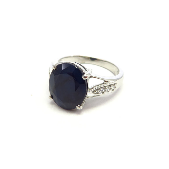 AN9.7 Blue Sapphire Cubic Zirconia Ring Sterling Silver